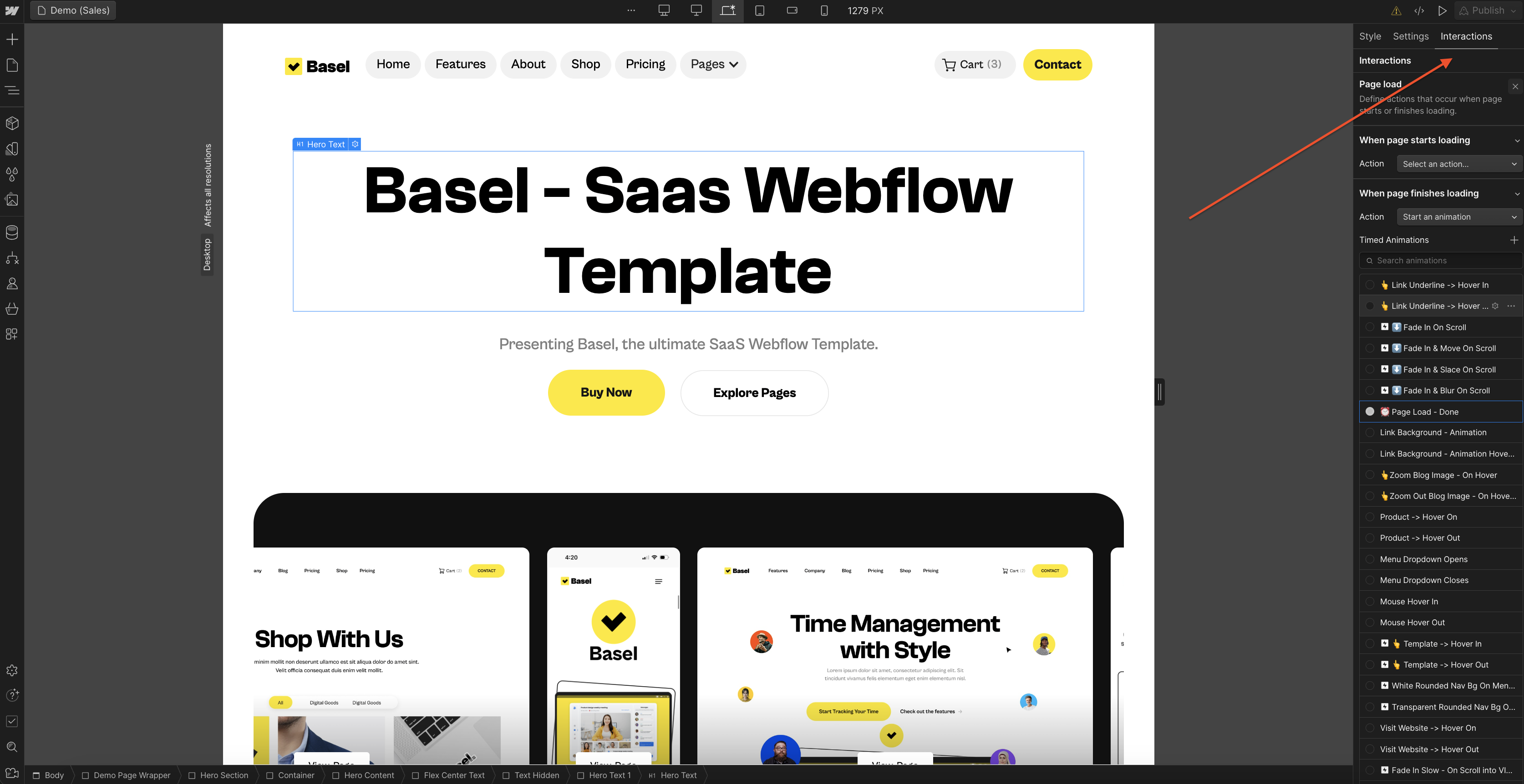 WEbflow interaction features and what can be done with it. Azwedo Webflow agency template